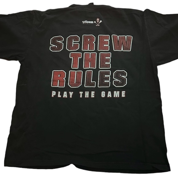 Vtg 2002 WWF Triple H Screw The Rules Wrestling Black T Shirt L Made In Russia - Picture 2 of 11